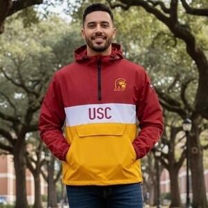 NEW USC Trojans Mens Windbreaker Jacket Red Yellow Size M Anorak Franchise Club